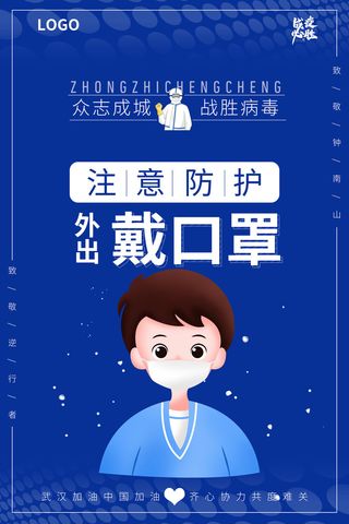 注意防护戴口罩公益海报PSD素材