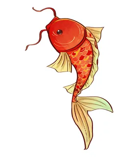 手绘烫金国潮中国风卡通锦鲤鱼金鱼插画装饰元素PSD设计素材