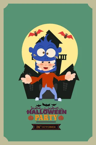 万圣节小鬼捣蛋儿童矢量插画扁平