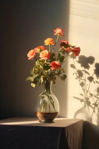 落日室内鲜花投影摄影