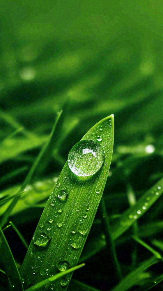 夏天绿植叶子露珠萌芽清新，雨水白露谷雨摄影图(816x1456)
