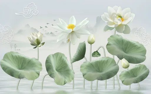 手绘荷花百荷背景