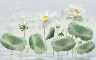 手绘荷花百荷背景