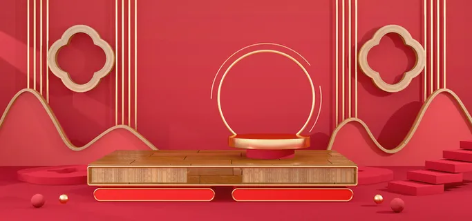 中国风国潮电商促销首页海报C4D背景图3D场景立体设计PSD素材模板