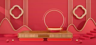 中国风国潮电商促销首页海报C4D背景图3D场景立体设计PSD素材模板