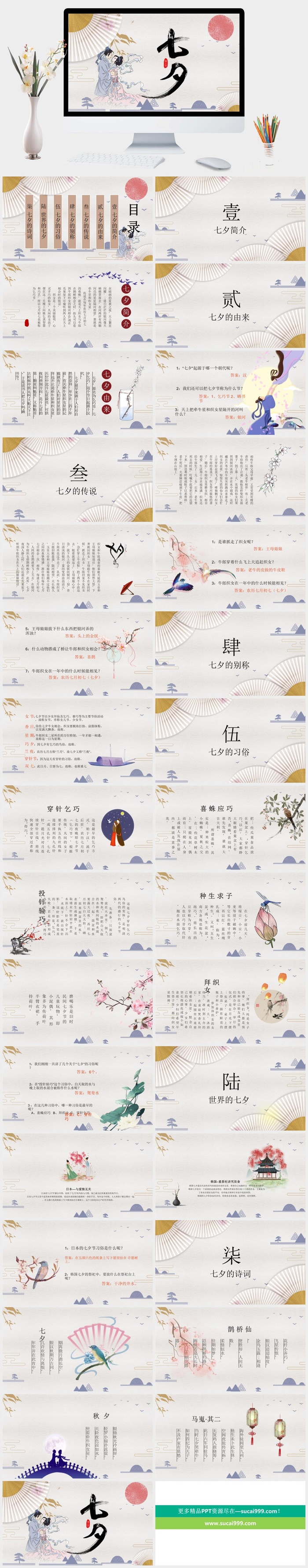 中国风七夕情人节电子相册PPT模板