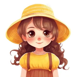 小女孩黄帽黄裙子人物插画免抠