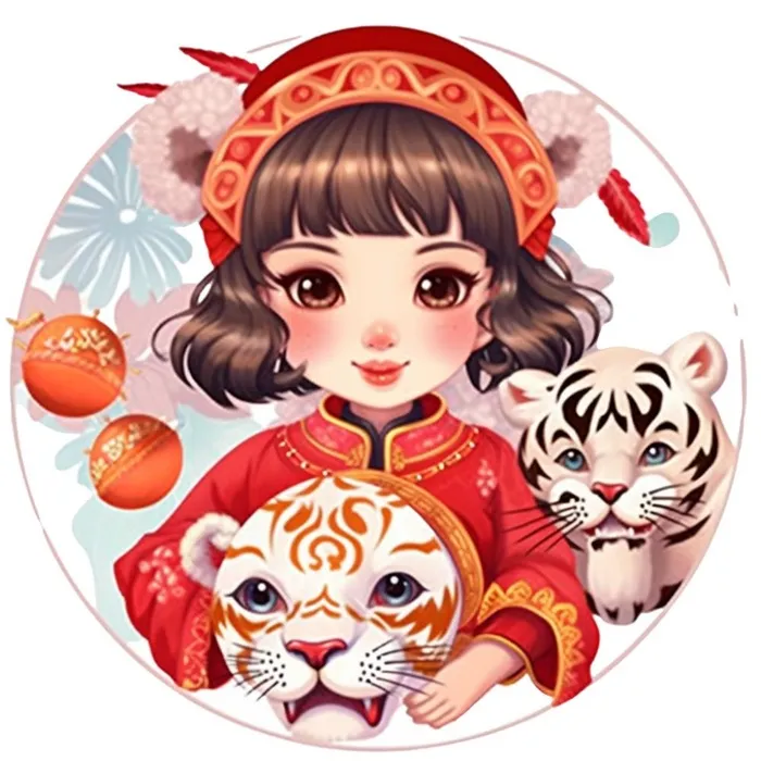 卡通插画人物喜庆红色衣服孩子老虎免抠(1024x1024)