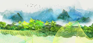 春天美丽山峰景色PSD素材