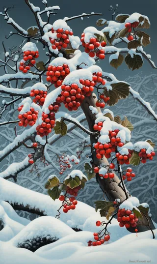 冬季雪天森林的果树卡通插画