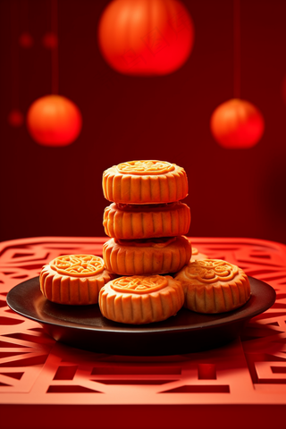 中秋月饼托盘美食糕点摄影图
