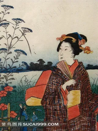 日本浮世绘郊游的美丽女人