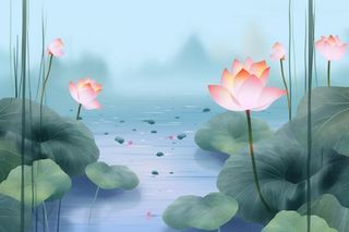 简约国风莲花傍晚背景