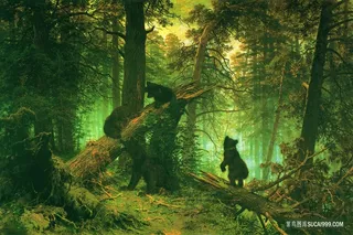 大树树林黑狗油画