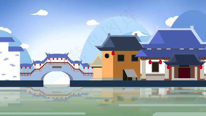 古风建筑插画psd模版下载