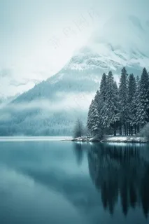 雪山树林河面背景