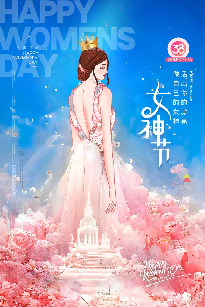 妇女节玫瑰城堡唯美女神节海报psd模版下载