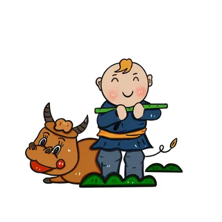 清明清明节卡通牧童吹笛