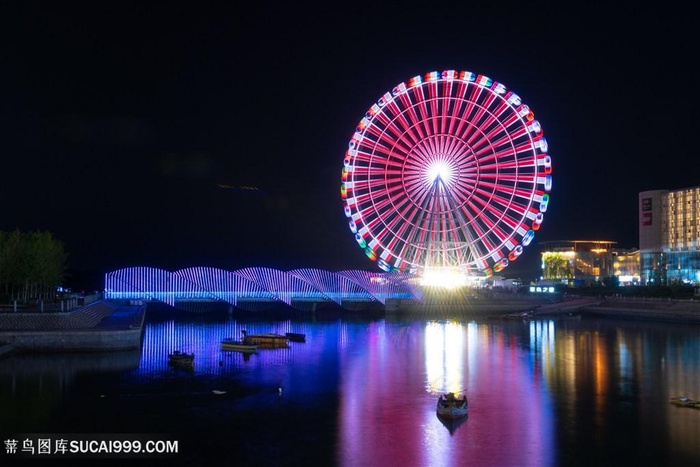 青岛城市风光摩天轮夜景