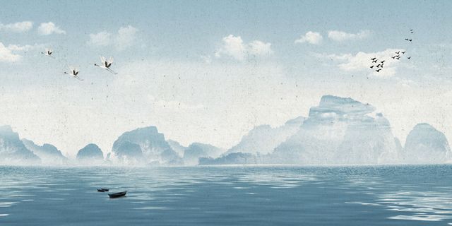 中国风传统水墨古风古典展板边框工笔画PS海报背景平面设计素材