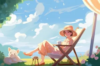 落日露营可爱插画背景