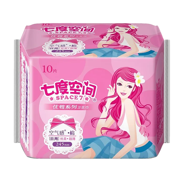 七度空间 空气感棉丝柔超薄日用卫生巾 10片／包 10片超市商品白底图免抠实物摄影png格式图片透明底