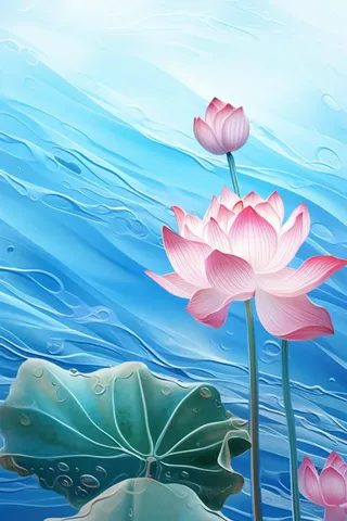 简约大气荷花蓝色水背景