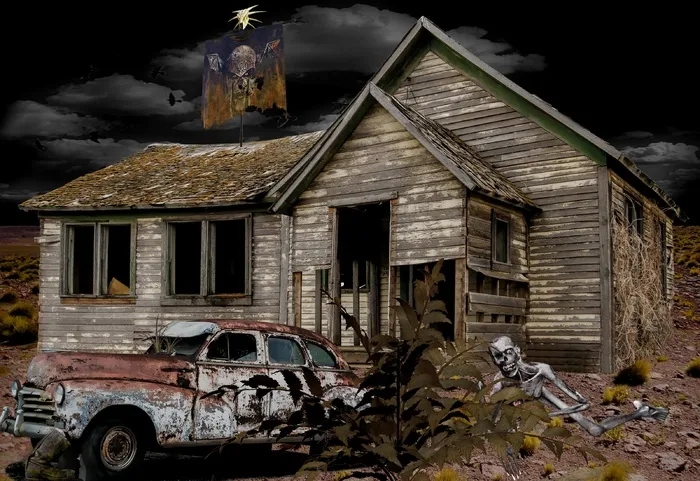 破旧木屋恐怖图片