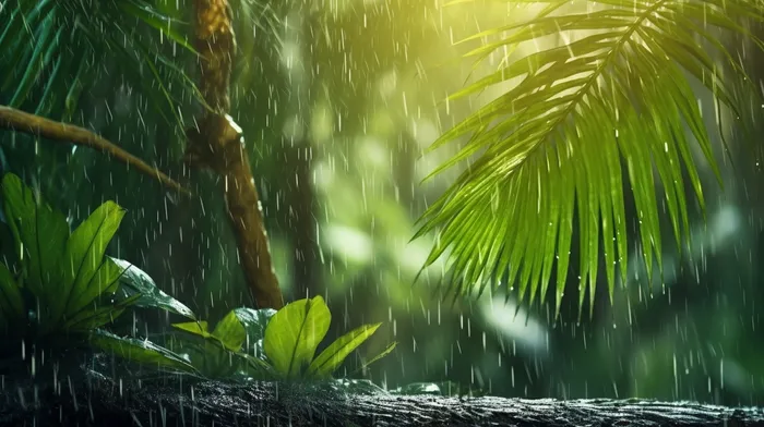 下雨天的绿植摄影图(4368x2448)