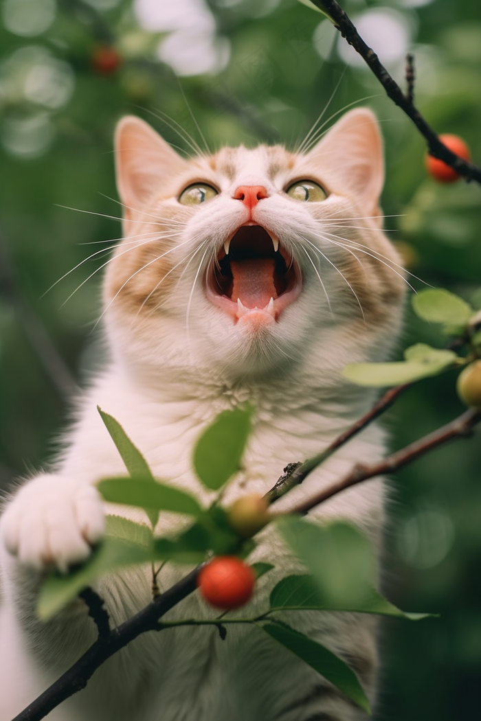 猫张开大嘴的猫咪可爱橘猫摄影图