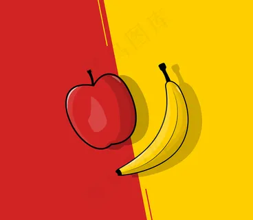 苹果, 香蕉, 相对, 水果, 战斗, 平坦的