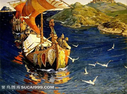 大海中的龙舟帆船油画 大海中的龙舟帆船油画