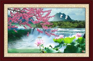 山水画风景画-夏瀑蜻情