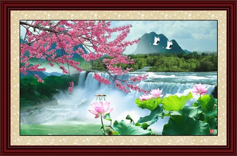 山水画风景画-夏瀑蜻情 山水画风景画-夏瀑蜻情