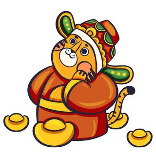 2022虎年吉祥物卡通公仔小老虎形象设计福字元素手绘插画psd素材