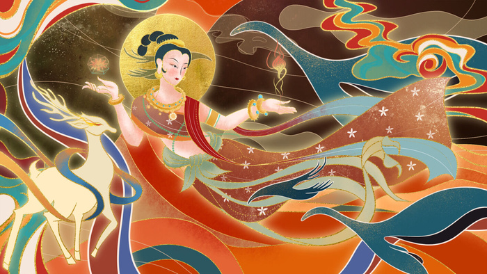 复古中国风国潮神话人物敦煌插画仙女手绘海报背景PSD设计素材psd模版下载