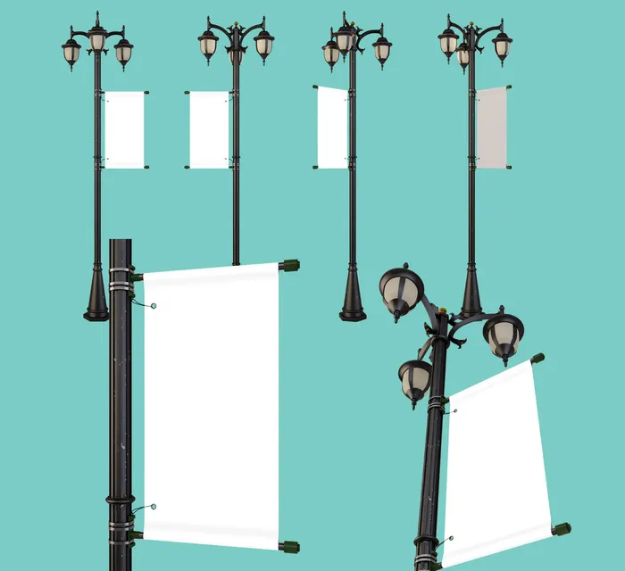 单边路旗样机 户外广告 多角度psd模版下载