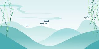 中国复古国风国潮清明节青团插画海报背景春季踏青春游psd素材图