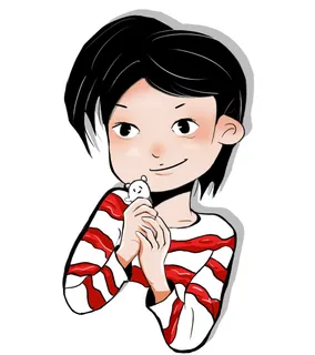 穿条纹衫的短发女孩