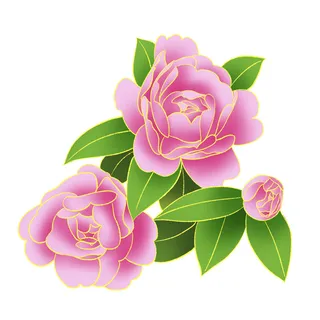 国潮风立体浮雕金边手绘花朵花卉PSD设计PNG免扣图片元素素材