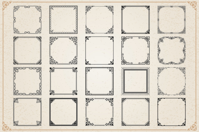 欧式复古线条边框花纹AI矢量LOGO角框花边分割线设计PSD卡片素材