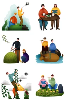 清明节青团卡通踏青人物男女孩放牛娃元素春季春游PSD设计PNG素材 清明节青团卡通踏青人物男女孩放牛娃元素春季春游PSD设计PNG素材