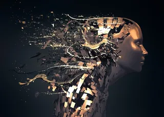 创意粉碎的金色科技机器人碎片高清图片