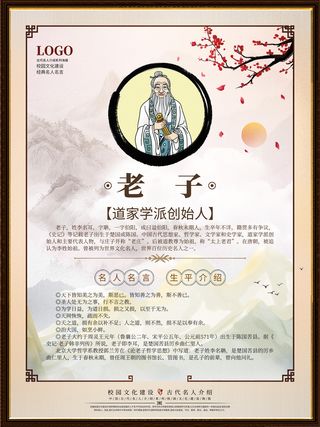 中华传统文化校园文化墙中国古代名人老子挂画名人介绍简介系列海报