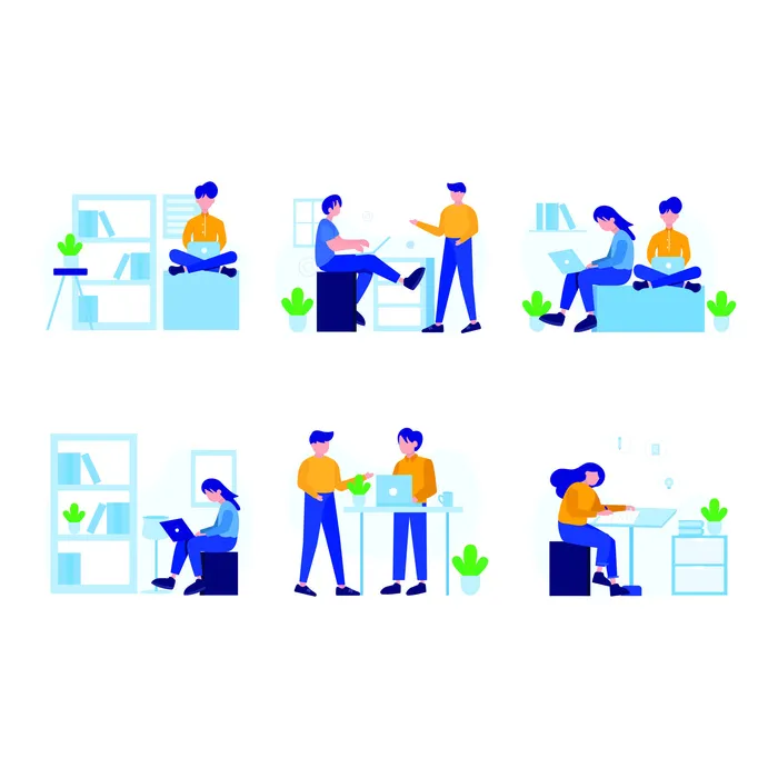 扁平化人物场景办公互联网等距ai矢量设计网页海报UI素材插画eps,ai矢量模版下载