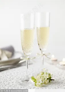 扎蝴蝶结的高脚酒杯和冰酒