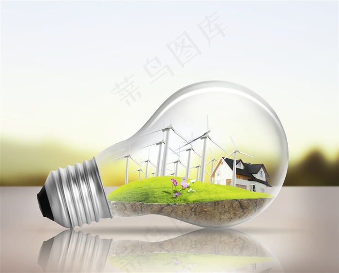 电力风车与自然景色高清摄影图