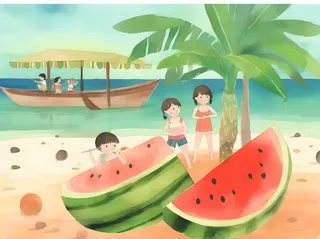 夏日西瓜海洋沙滩人物背景