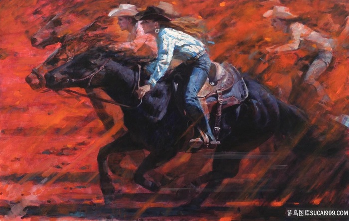 骑马女人高清油画