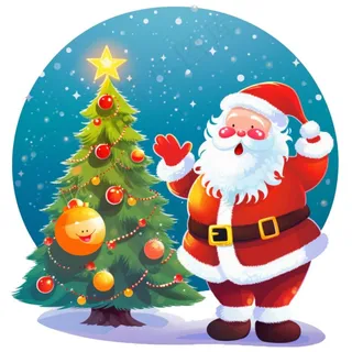 圣诞老人圣诞树卡通插画免抠